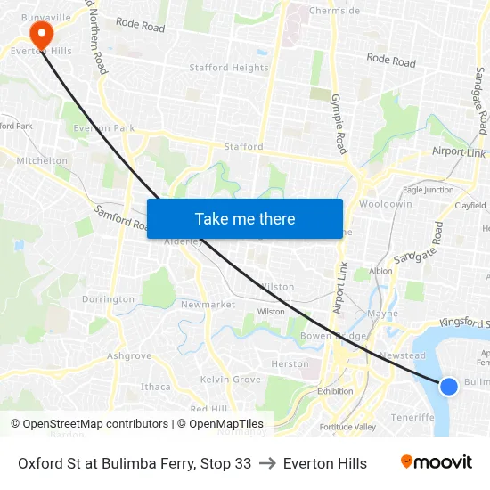 Oxford St at Bulimba Ferry, Stop 33 to Everton Hills map