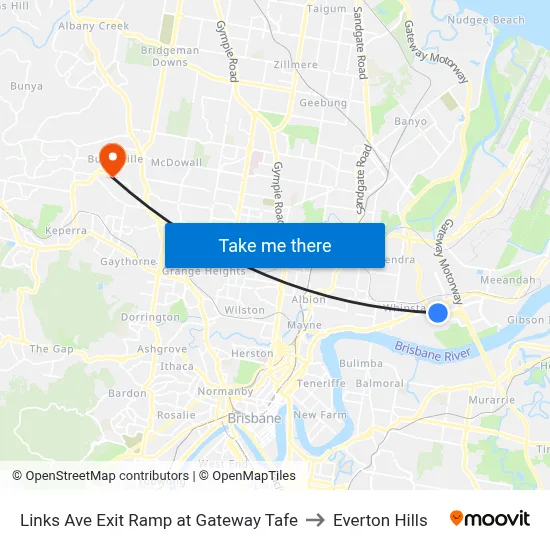 Links Ave Exit Ramp at Gateway Tafe to Everton Hills map