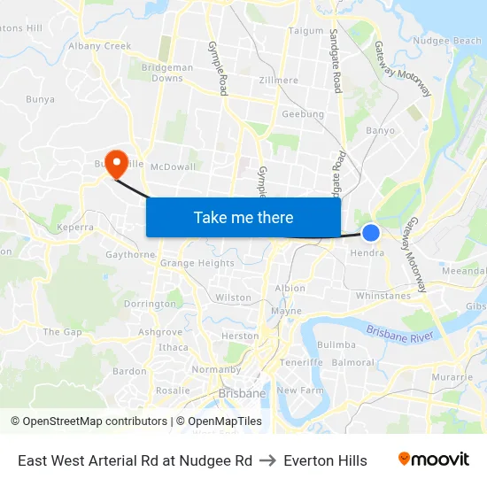 East West Arterial Rd at Nudgee Rd to Everton Hills map