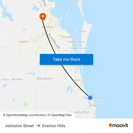 Johnston Street to Everton Hills map