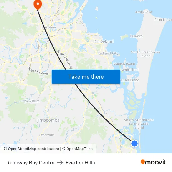Runaway Bay Centre to Everton Hills map
