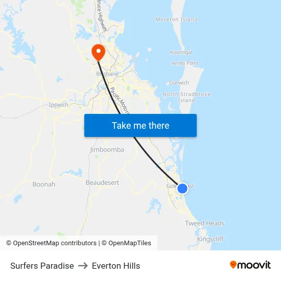 Surfers Paradise to Everton Hills map