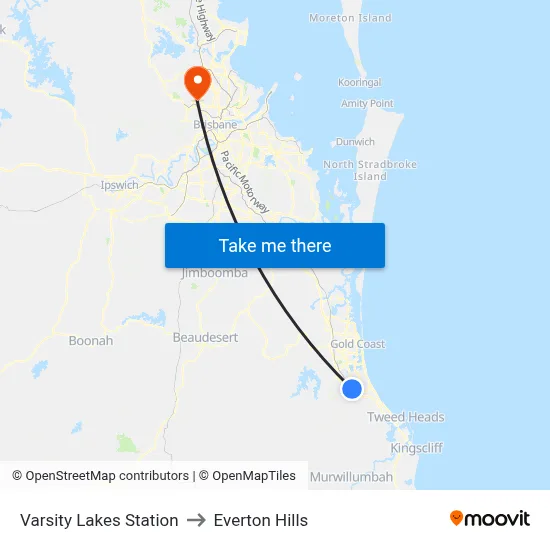 Varsity Lakes Station to Everton Hills map