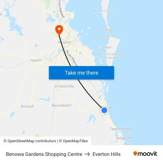 Benowa Gardens Shopping Centre to Everton Hills map