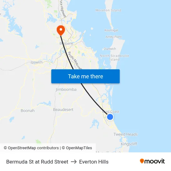 Bermuda St at Rudd Street to Everton Hills map