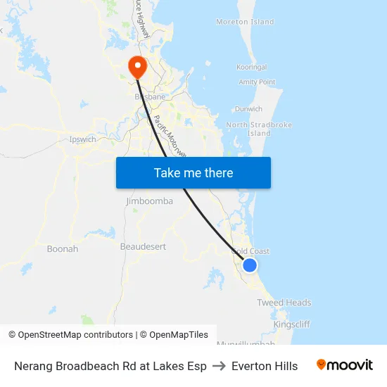 Nerang Broadbeach Rd at Lakes Esp to Everton Hills map