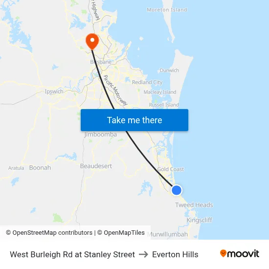 West Burleigh Rd at Stanley Street to Everton Hills map