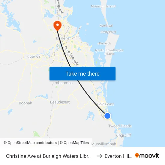 Christine Ave at Burleigh Waters Library to Everton Hills map