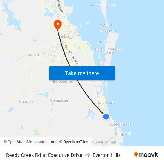 Reedy Creek Rd at Executive Drive to Everton Hills map