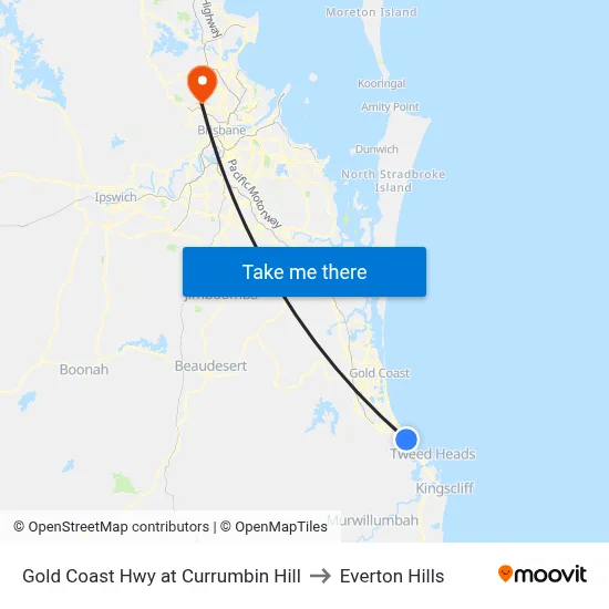 Gold Coast Hwy at Currumbin Hill to Everton Hills map