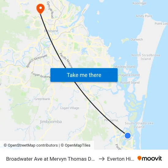 Broadwater Ave at Mervyn Thomas Drive to Everton Hills map