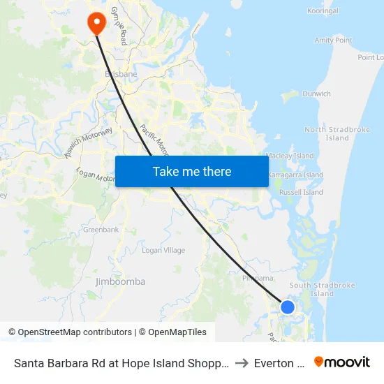 Santa Barbara Rd at Hope Island Shopping Centre to Everton Hills map