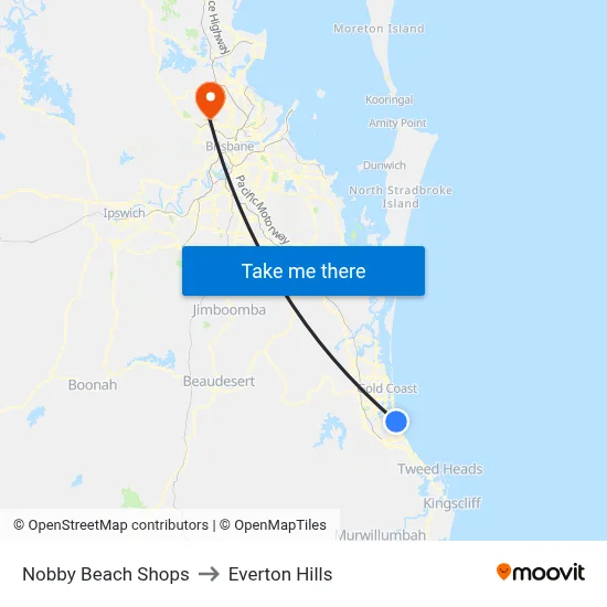 Nobby Beach Shops to Everton Hills map