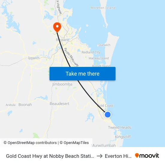 Gold Coast Hwy at Nobby Beach Station to Everton Hills map