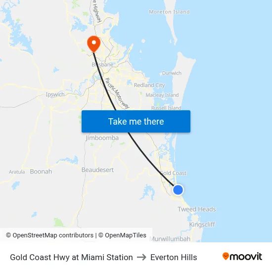 Gold Coast Hwy at Miami Station to Everton Hills map