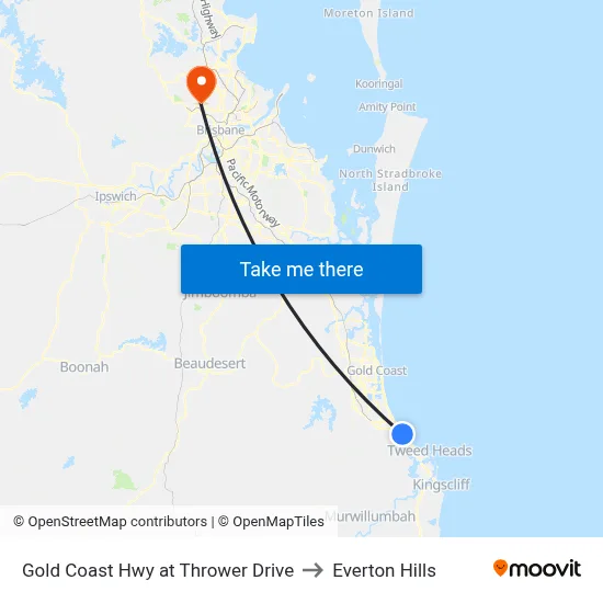 Gold Coast Hwy at Thrower Drive to Everton Hills map