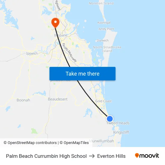 Palm Beach Currumbin High School to Everton Hills map