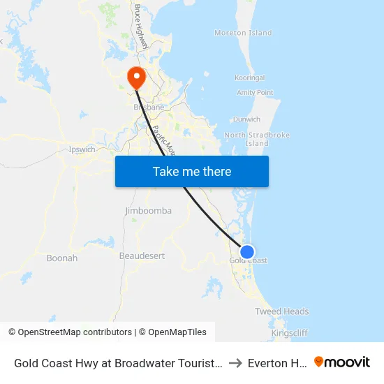 Gold Coast Hwy at Broadwater Tourist Park to Everton Hills map