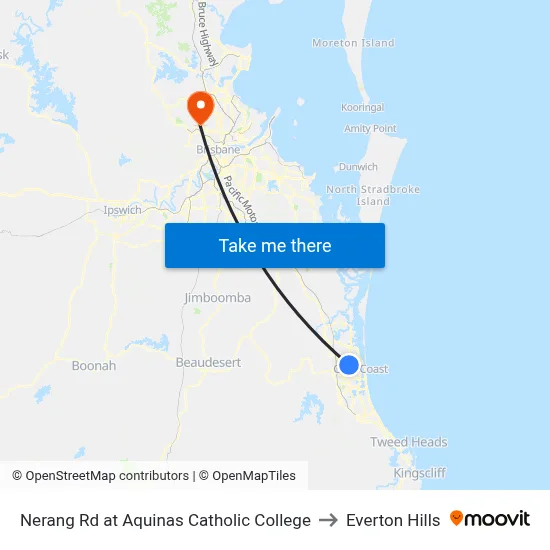 Nerang Rd at Aquinas Catholic College to Everton Hills map