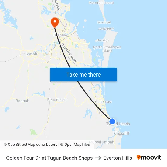 Golden Four Dr at Tugun Beach Shops to Everton Hills map