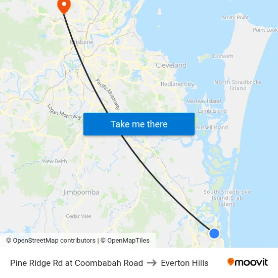 Pine Ridge Rd at Coombabah Road to Everton Hills map
