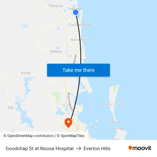Goodchap St at Noosa Hospital to Everton Hills map