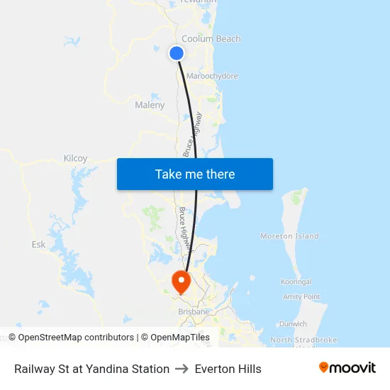 Railway St at Yandina Station to Everton Hills map