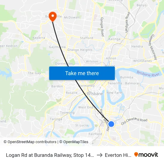 Logan Rd at Buranda Railway, Stop 14/16 to Everton Hills map