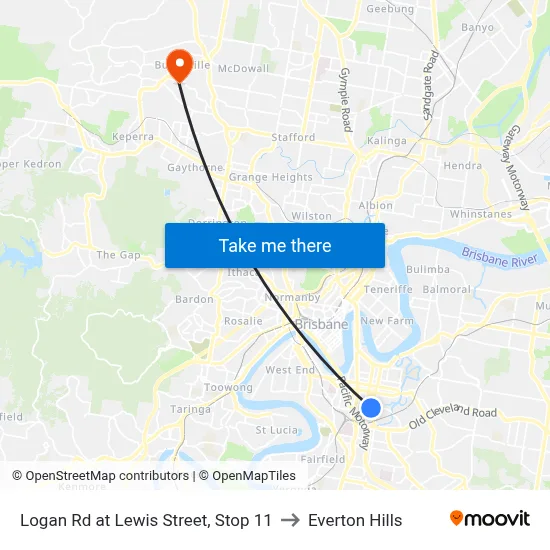 Logan Rd at Lewis Street, Stop 11 to Everton Hills map