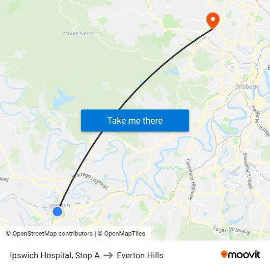 Ipswich Hospital, Stop A to Everton Hills map