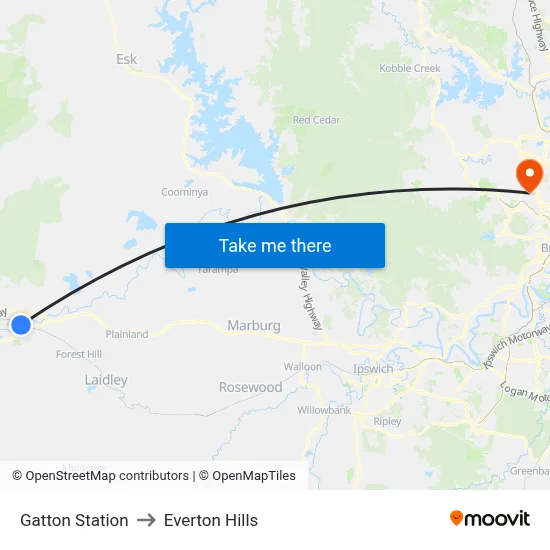 Gatton Station to Everton Hills map