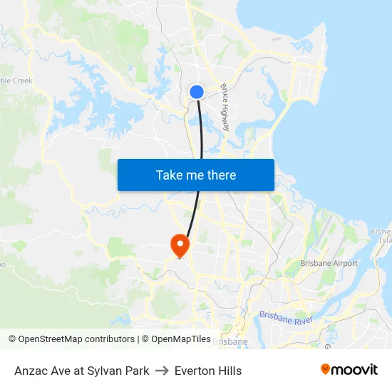 Anzac Ave at Sylvan Park to Everton Hills map