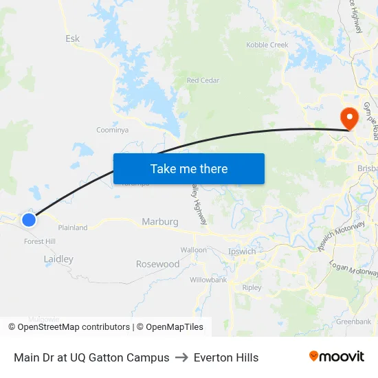 Main Dr at UQ Gatton Campus to Everton Hills map