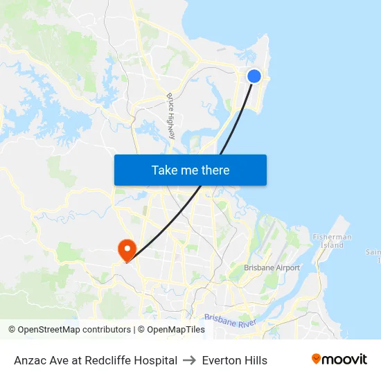Anzac Ave at Redcliffe Hospital to Everton Hills map