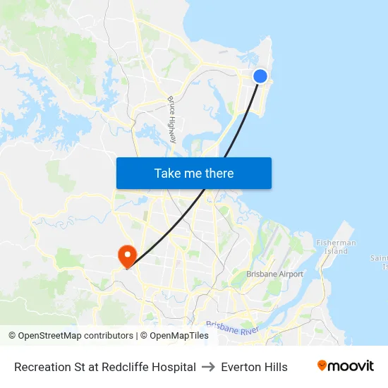 Recreation St at Redcliffe Hospital to Everton Hills map