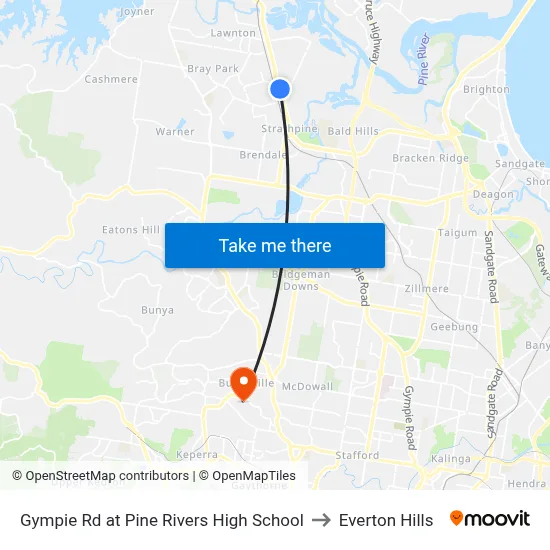 Gympie Rd at Pine Rivers High School to Everton Hills map