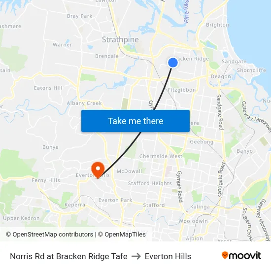Norris Rd at Bracken Ridge Tafe to Everton Hills map