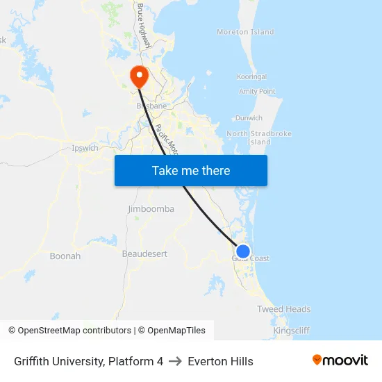 Griffith University, Platform 4 to Everton Hills map