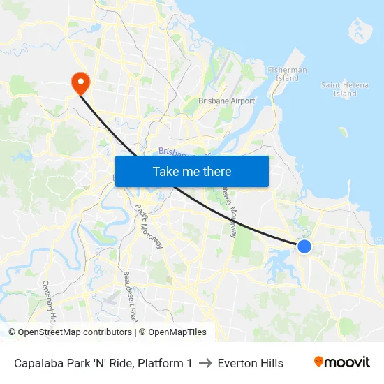 Capalaba Park 'N' Ride, Platform 1 to Everton Hills map
