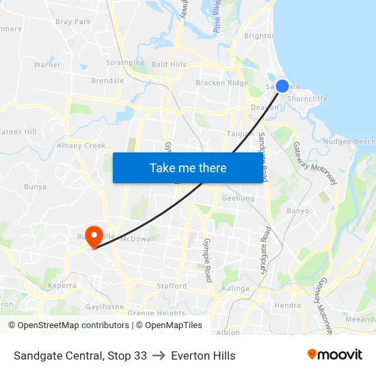 Sandgate Central, Stop 33 to Everton Hills map