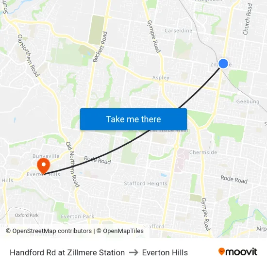 Handford Rd at Zillmere Station to Everton Hills map