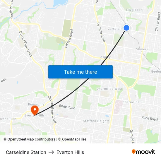 Carseldine Station to Everton Hills map