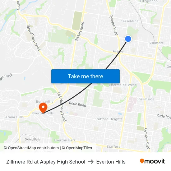 Zillmere Rd at Aspley High School to Everton Hills map