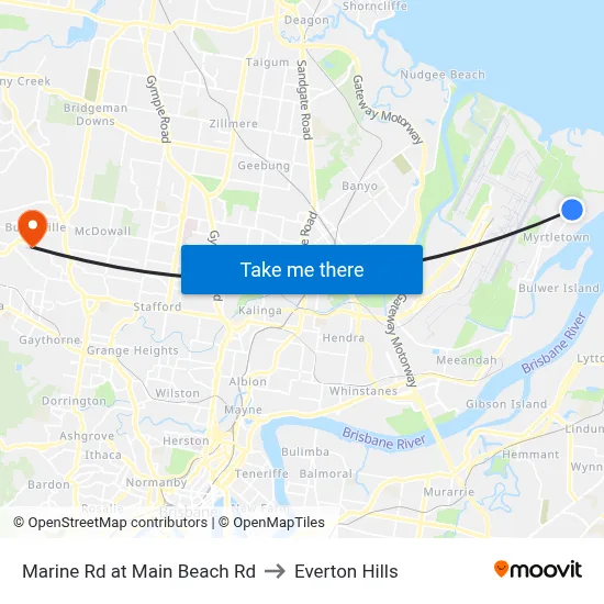 Marine Rd at Main Beach Rd to Everton Hills map