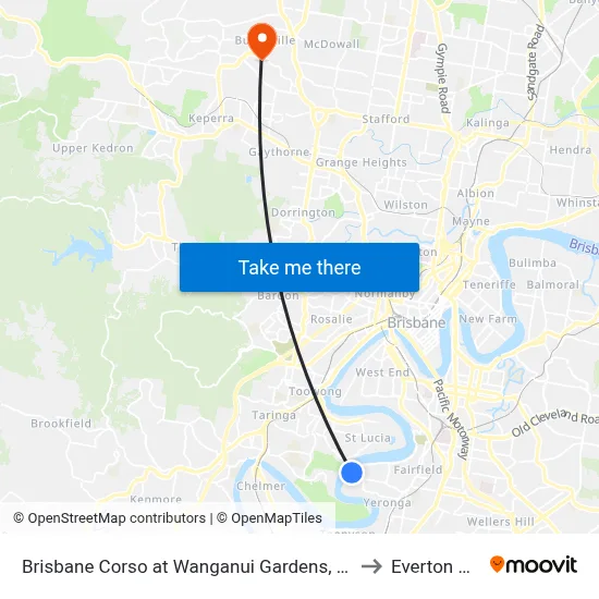 Brisbane Corso at Wanganui Gardens, Stop 35 to Everton Hills map