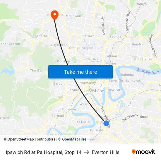 Ipswich Rd at Pa Hospital, Stop 14 to Everton Hills map