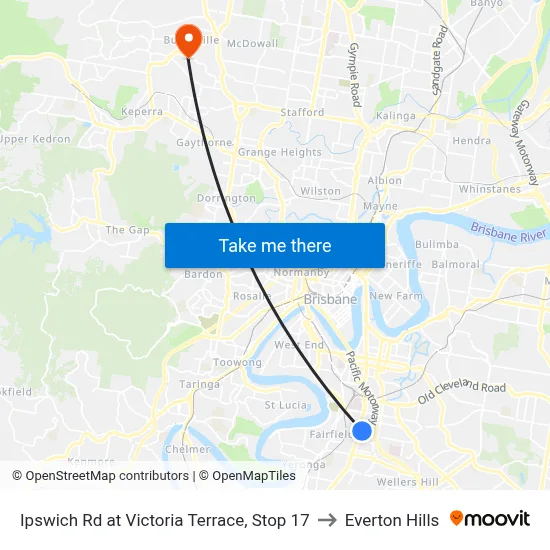 Ipswich Rd at Victoria Terrace, Stop 17 to Everton Hills map
