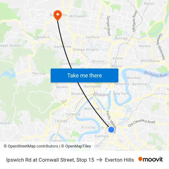 Ipswich Rd at Cornwall Street, Stop 15 to Everton Hills map