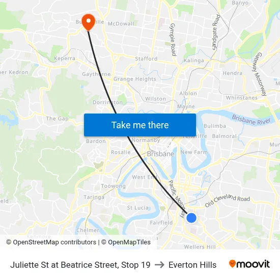 Juliette St at Beatrice Street, Stop 19 to Everton Hills map