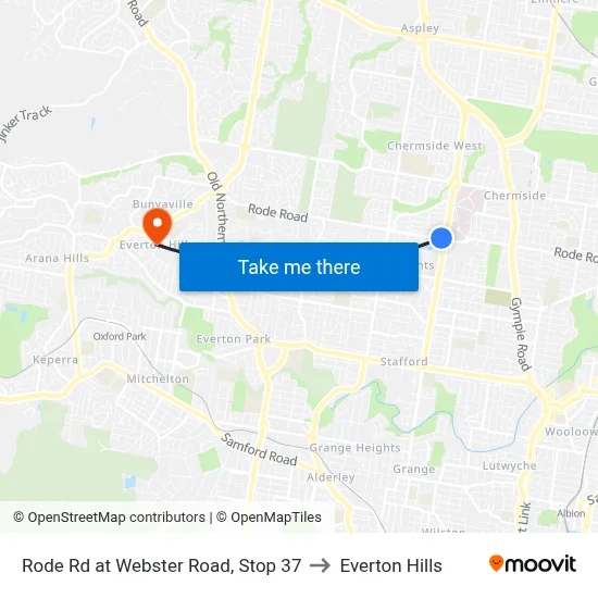 Rode Rd at Webster Road, Stop 37 to Everton Hills map